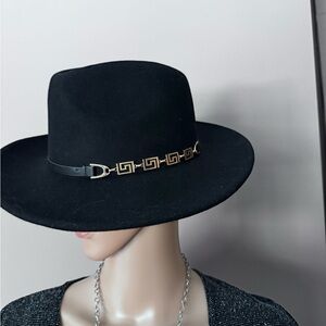 Black Fedora Hat with Gold Accent